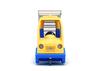 Baby blue car with a shopping basket in the back front view 3d render on white - 775185200