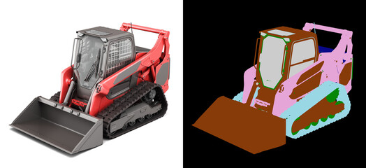 Rent Large Track Skidloader top perspective view 3d rendr on white with color alpha - 775185217
