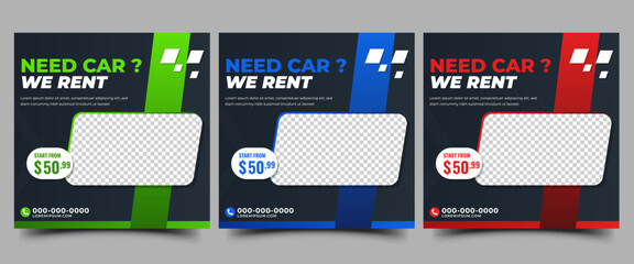 Set of Car rental promotion social media post template design