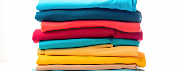 Pile of t shirts in various colors isolated.