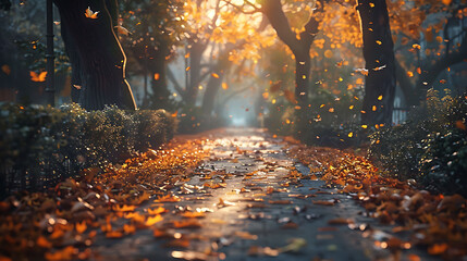 A sense of calm as the wind whispers through the leaves lining the pathway - obrazy, fototapety, plakaty