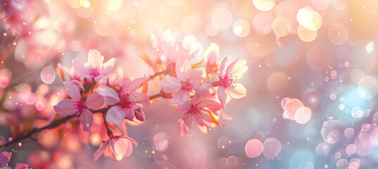 Fototapeta na wymiar Soft Spring Glow, Pink Blossoms and Bokeh Delight