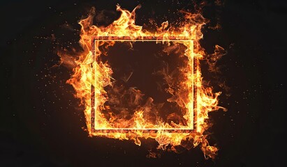 A fiery frame on a black background with smoke. The concept of passion and strength.