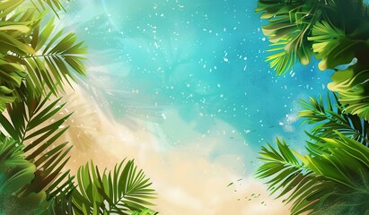 Obraz premium Tropical palms against a bright blue sky. The concept of summer relaxation.