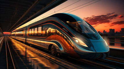a high speed train as it speeds along the railway. Immerse yourself in the world of rapid transit...