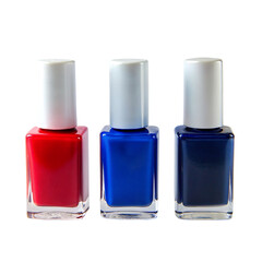 Obraz premium 3 Different colors nail polish blue red and white isolated on transparent background.