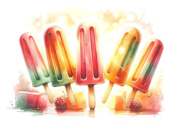 Obraz premium Watercolor Painting of Popsicles