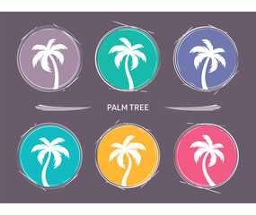 Abstract vector palm tree silhouette circle icons