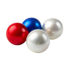 3 Different colors pearls blue red and white isolated on transparent background.