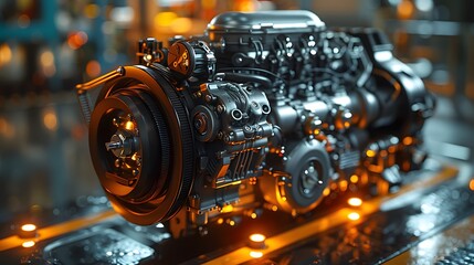 efficiency of a modern diesel engine, its sleek design and advanced technology ensuring optimal performance in any setting, in cinematic 8k high resolution.