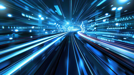 Obraz premium Dominant blue hue with luminous light streaks creating the impression of high-speed digital data transfer
