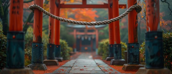 Shinto Sacred Rope Marking the Entrance to a Spiritual Space The rope blends into the shrine