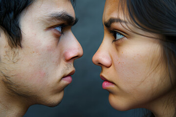 A young couple having a falling out. A boyfriend and girlfriend are unhappy with each other after a disagreement. Example of a quarrel between partners.