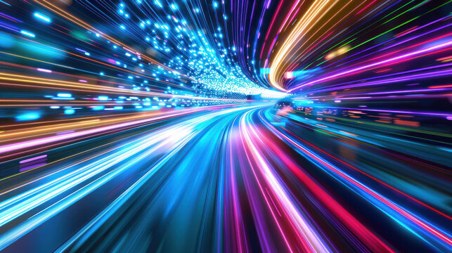 A vibrant image capturing the essence of speed with vivid colors in a digital tunnel-like environment