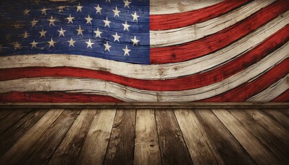Patriotic Grain: American Flag on Rustic Wood Texture Background