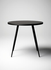 a black table with black metal legs on a white background, in the style of dark brown and dark bronze сreated with Generative Ai