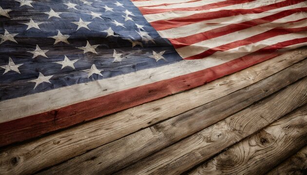 Patriotic Grain: American Flag on Rustic Wood Texture Background