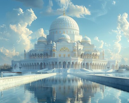 Bahai House of Worship Dome Rising into Soft Skies The temples form blurs upward