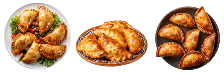 Delicious empanadas on a plate, isolated on white or transparent