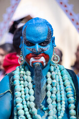 Portrait of an young male artist with painted face to play the character of jinn of aladdin series...