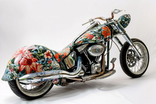 a motorcycle painted with flowers