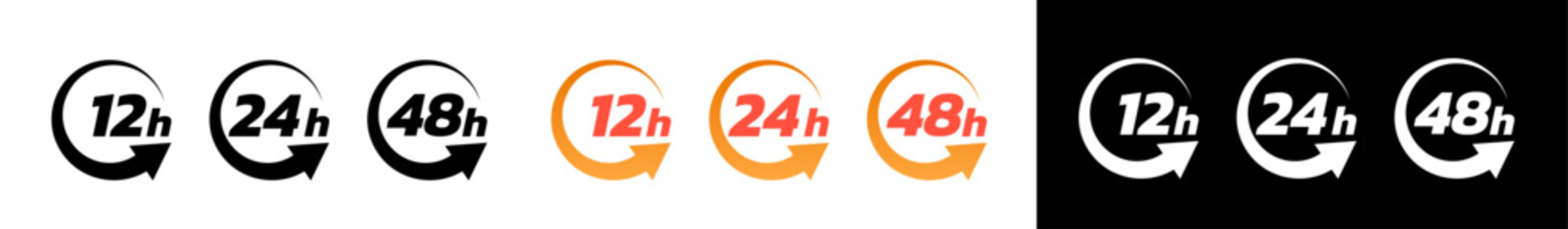 24 hours Vector around arrow and work schedule 12, 24, 48 hours service time line icon