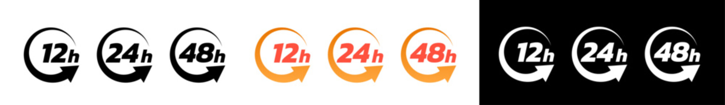 24 hours Vector around arrow and work schedule 12, 24, 48 hours service time line icon