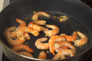 Shrimp Cooking in Frying Pan