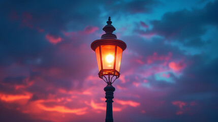 Illuminated street lamp against twilight sky