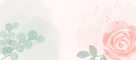 Spring pastel background with watercolor flower and leaves. Watercolor peach art design suitable for presentation, banner, card, social media. Vector