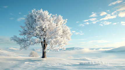 A solitary tree amidst a snowy landscape