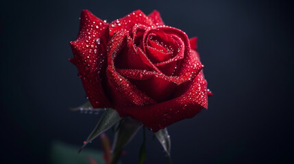 Close-up of a red rose with water droplets