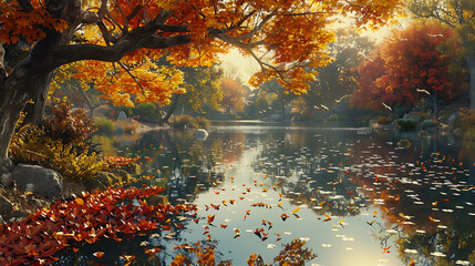 A sprawling arboretum showcasing a kaleidoscope of colors during peak autumn foliage - obrazy, fototapety, plakaty
