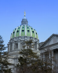 A large green dome sits atop the Pennsylvania State House building