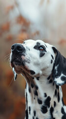 Close-up of a Dalmatian dog with a thoughtful expression