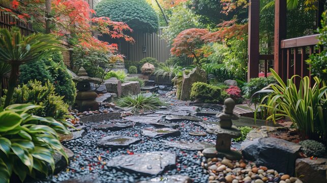 A beautiful garden surrounded with rocks
