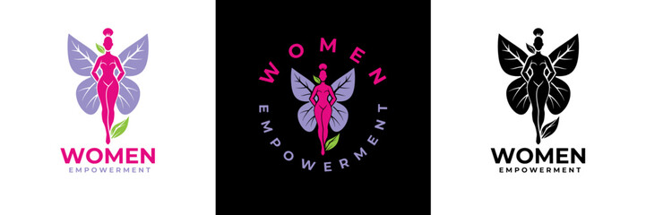 Woman’s body Merged with Butterfly Wings and Leaf Motifs, Logo For Women Empowerment, Ideal for Beauty Salons and Green Organic Herbal Supplements, Wellness and Natural Grace in a Unique Design