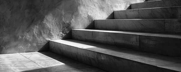 Monochrome image of architectural stairs with shadows