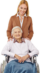 Erwachsene Frau und Seniorin im Rollstuhl