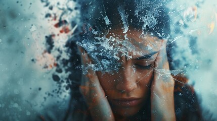 Fototapeta premium Create a visual interpretation of Acute stress disorder capture the suffocating feeling of pressure and the fragmented sense of self that comes with it
