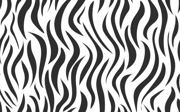Hand drawn zebra theme black and white minimalist abstract seamless pattern silhouette vector texture prints textile
