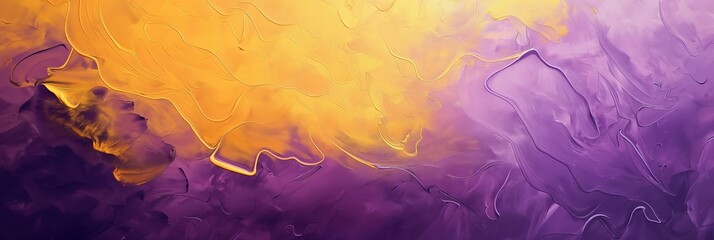 A mesmerizing abstract painting featuring fluid shapes in shades of purple and gold, suggesting...