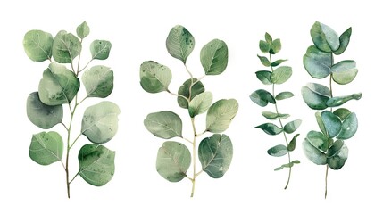 eucalyptus leaves set illustration brings organic elegance to invitations, greeting cards, and logos - obrazy, fototapety, plakaty