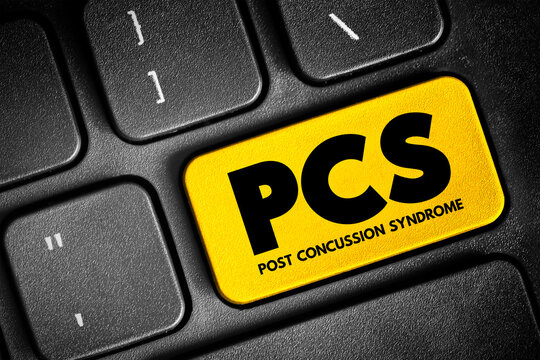 PCS Post-concussion syndrome - set of symptoms that may continue for weeks or more after a concussion, acronym medical concept button on keyboard
