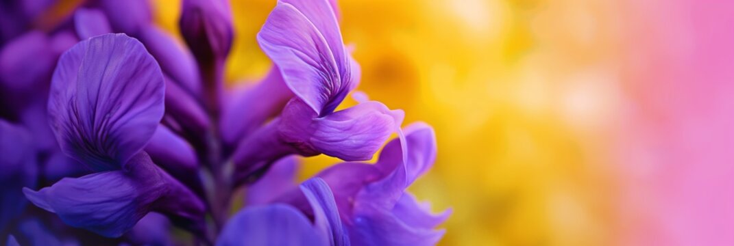 Striking image of vivid purple flowers with a glowing yellow backdrop