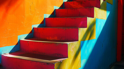 Colorful staircase with vibrant hues and shadows