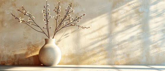 Elegant Vase with Spring Flowers, Delicate Floral Arrangement on Wooden Background