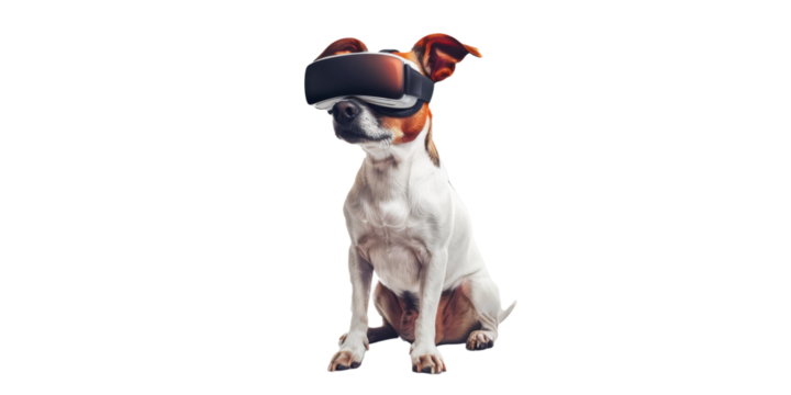 dog wearing VR glasses, portraying an adventurous explorer ready to embark on virtual adventures