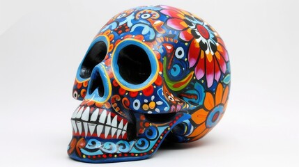 a vibrant painted skull celebrates the Mexican Day of the Dead, honoring ancestors with colorful symbolism.