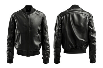 Smooth black leather jacket mockup with front and back views